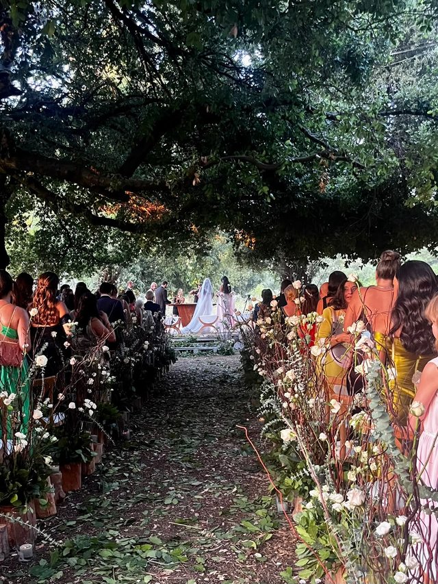 Wedding ceremony aisle with flowers